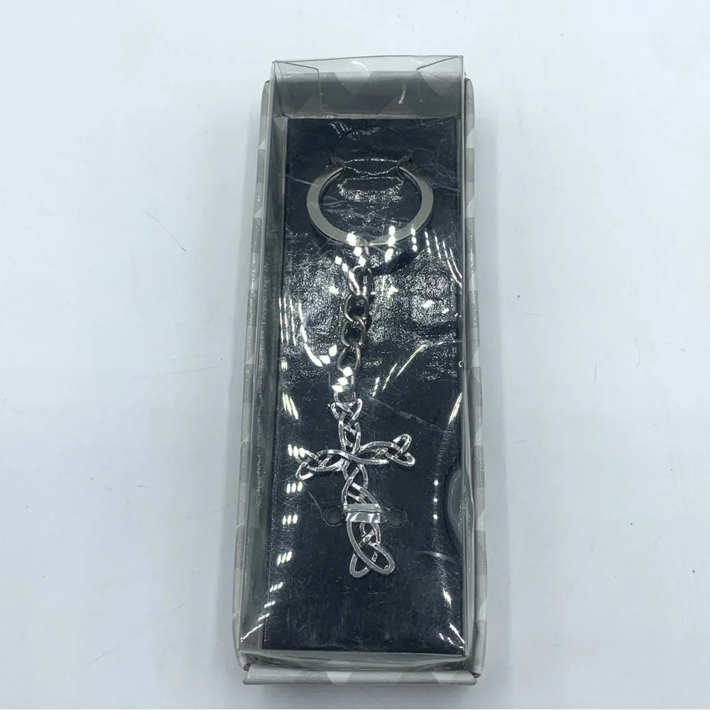 Celtic Knot Cross Keychain Silver Tone Christian Gift New in Box